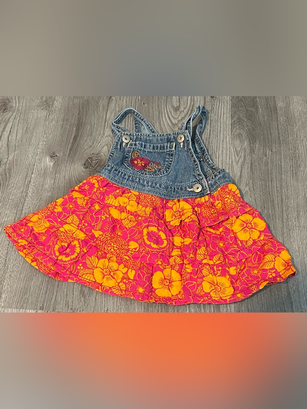 OshKosh B’gosh Girls Floral Denim Overall Dress 18M